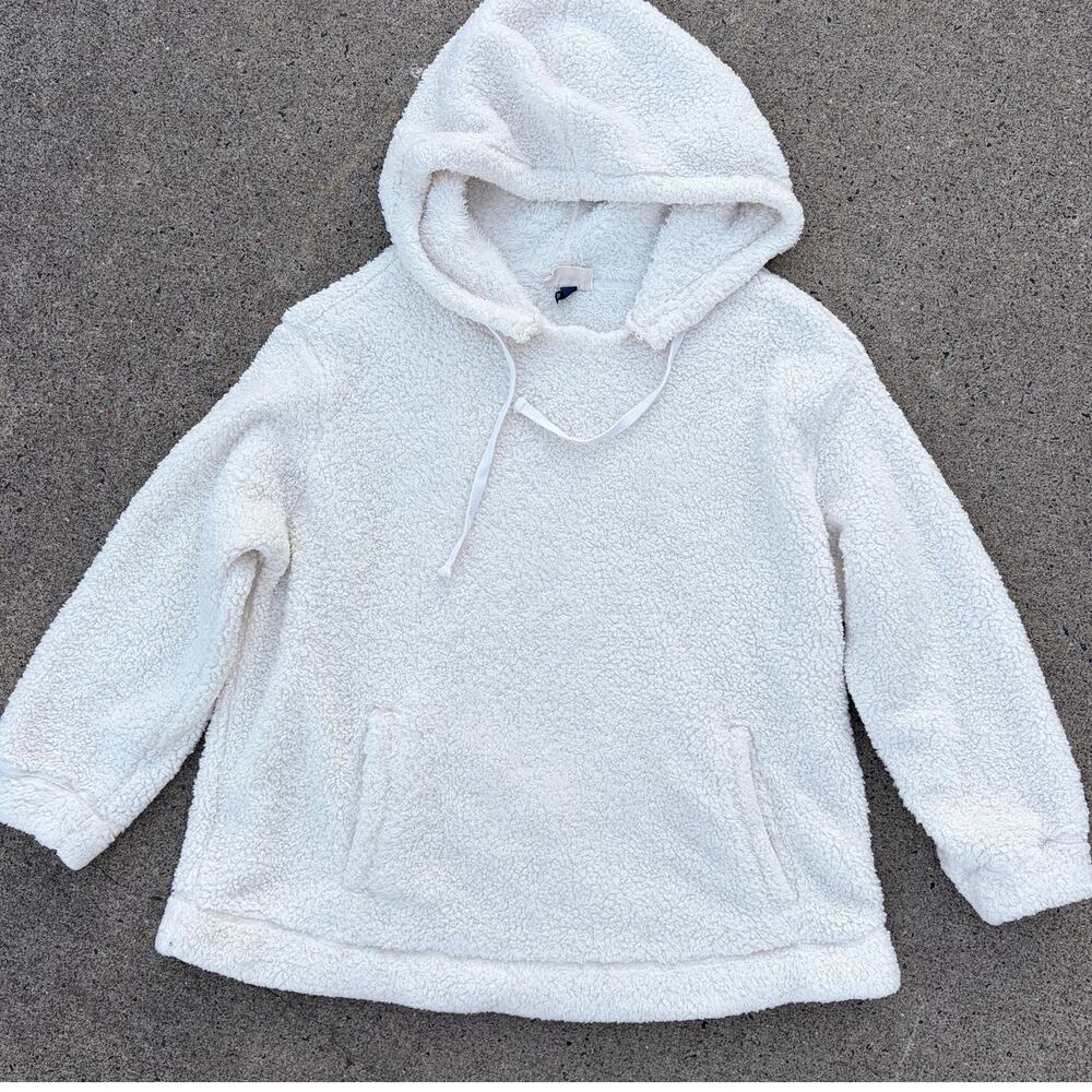 Universal Thread Hoodie Women's 2X White Teddy Soft Pullover with Pockets